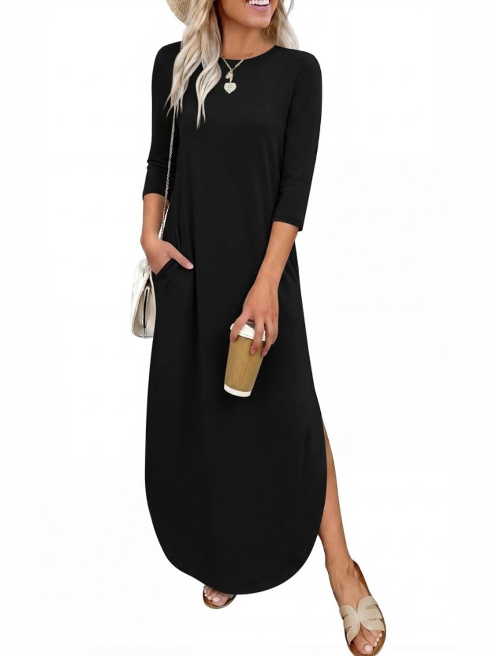 Women’s Air Layer 3/4 Sleeve Fall Maxi Dress & Pockets
